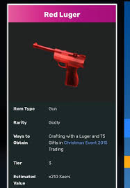 Luger is a godly gun that can be obtained through unboxing it (by chance) from gun box 1 or through trading. On Twitter Tradeing Red Luger For More Mm2 Stuff Worth X210 Seers Adoptme Adoptmetrade Adoptmetradings Adoptmeoffers Amtrading Adoptmetrading Mm2trades Adoptmetrades Https T Co Rc88pbuiqw