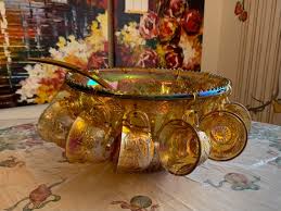 Vintageglassescape Iridescent Gold Carnival Glass 26 Piece Princess Punch Set With Original Box Beautiful