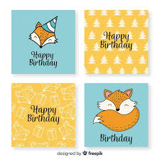Amazing animated gif with birthday cake and fireworks. Free Vector Hand Drawn Funny Birthday Card Collection