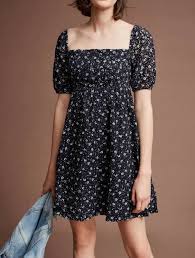 Details About New Size 0 Anthropologie Maeve Women Lillianne Floral Dress Navy Blue Eyelet Puf