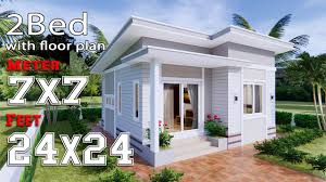 Outdoor living space connecting the main house to the guest house. Small House Design 7x7 Meters 24x24 Feet Shed Roof 2 Beds Youtube