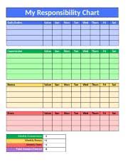 Brightly Colored Responsibility Chore Chart Docx My