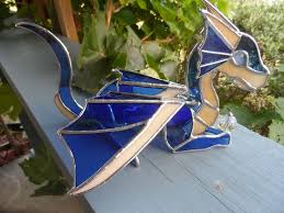 Stained Glass 3 D Blue Dragon At