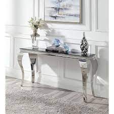 Silver Rectangle Glass Console Table