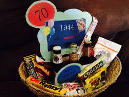 Amazon's choice for 70th birthday gifts for women. 70th Birthday Gift Idea 1944 Was A Sweet Year Basket Filled With Vintage Candy And Bottle Of Pop With Vintage La 70th Birthday Gifts 70th Birthday Birthday