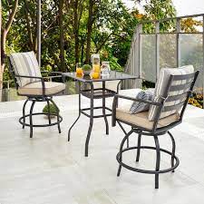Patio Festival 3 Piece Metal Outdoor Bistro Set With Beige Cushions