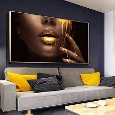Large Wall Art Pictures Women Face Gold