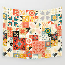 Modern Quilt Pattern Wall Tapestry By