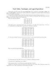 truth tables tautologies and logical