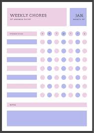 Pastel Pink And Violet Cute Chore Chart Planner Templates
