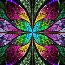 Stock ilustrace Symetrický Vícebarevný Fraktální Květ Ve Stylu Vitráže –  stáhnout obrázek nyní - iStock
