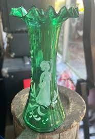 Antique Mary Gregory Green Glass Vase