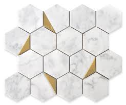 gold hexagon marble mosaic tile