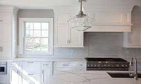 White Kitchen With Mini Brick Marble
