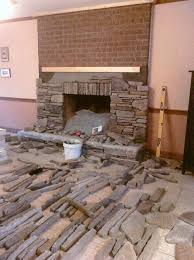 Stone Veneer Over Brick Fireplace