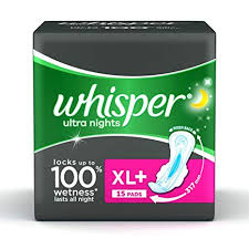 Whisper Ultra Overnight Sanitary Pads Xl Plus Wings 15 Count