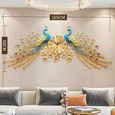 Large Golden Peacock Wall Clock Luxury