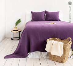 Deep Purple Linen Bedspread Dark Plum