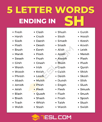 5 letter words that end in sh
