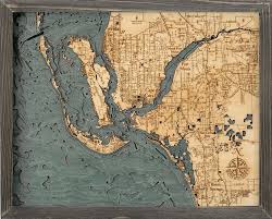 Fort Myers Cape Coral 3 D Nautical Wood Chart 16 X 20 Driftwood Grey Frame