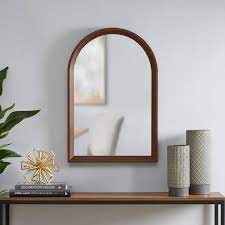 Modern Arched Walnut Framed Mirror