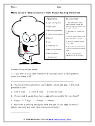 reading a recipe worksheet pdf fill