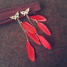 masquerade red feather earrings