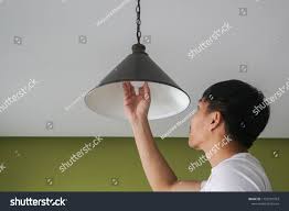 Close Man Change Light Bulb Ceiling Stock Photo Edit Now