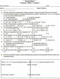 Grade 9 Mathematics Activity Sheets 1st