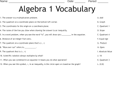 Algebra 1 Voary Worksheet Wordmint