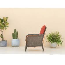 Bwood Brown Wicker Outdoor Patio Sofa Couch With Red Cushions