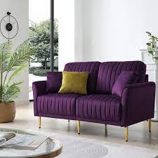 31 5 In Purple Velvet Upholstered Modern 2 Seats Sofa Loveseats With Gold Legs