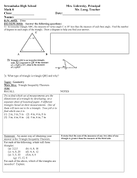 18) write an inequality to represent your answer:_ name the largest and the smallest angle. Math 8 Lesson Plan 69d Triangle Inequality Theorem Class Outline Doc