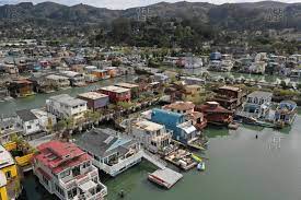 aerial view of floating homes in