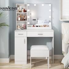 white vanity desk with mirror and