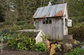Old Wooden Garden Shed With A Rusty