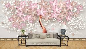 3d Mural Tree With Flowers Abstract