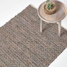 real leather handwoven diamond pattern rug