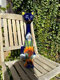 Talavera Tall Cat Statue Handmade