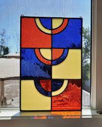 mcm stained glass panel mid century
