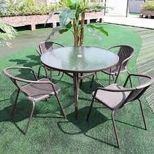 4 Rattan Arm Chairs Set Outdoor Garden