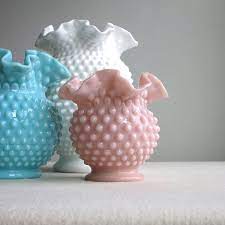 Vintage Pink Milk Glass Hobnail Vase By