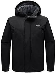 Wantdo Mens Hooded Waterproof Rain Jacket Fleece Windproof