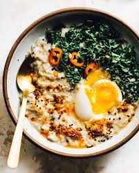 savory miso oatmeal with jammy egg