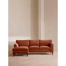 reya chaise end sofa velvet rust
