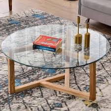Natural Small Round Glass Coffee Table