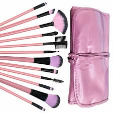 cosmetic makeup brush set with leather