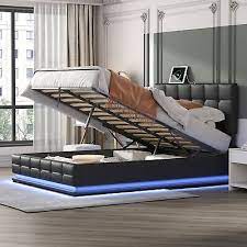 Gas Lift Up Queen Size Bed Upholstered