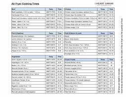 air fryer cooking times printable