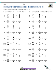 You could use these great adding and subtracting fractions worksheets as part of your topics lessons on fractions, decimals and percentages. Subtracting Fractions Worksheets